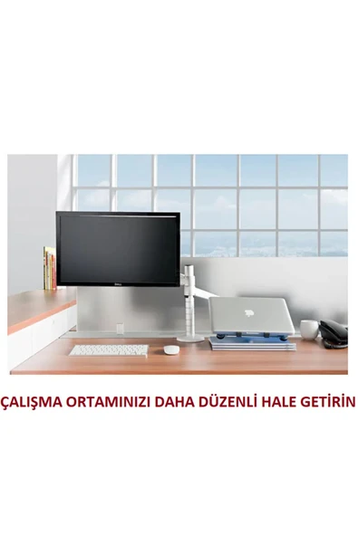 Çift Kollu Monitör ve Laptop Standı Ayarlanabilir Alüminyum Kol Masa Üstü Monitör ve Laptop Tutucu - 4