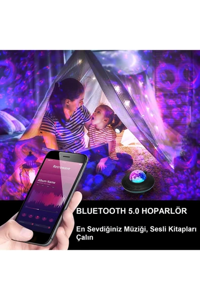 Bluetooth Projektör Gece Lambası Uzaktan Kumandalı RGB LED Hoparlör Yıldızlı Gökyüzü Işık Efekti - 5