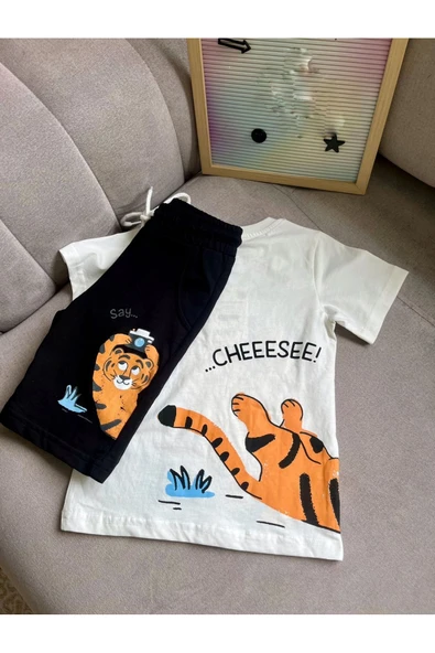 CYBER Erkek çocuk kaplan baskılı şortlu takım - 2