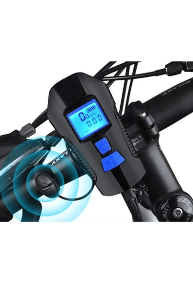 120DB Bisiklet Korna Far 6 Zil Sesi 5 Sürüş Modu Ekranlı Çok Fonksiyonlu Kilometre Saati USB Şarjlı