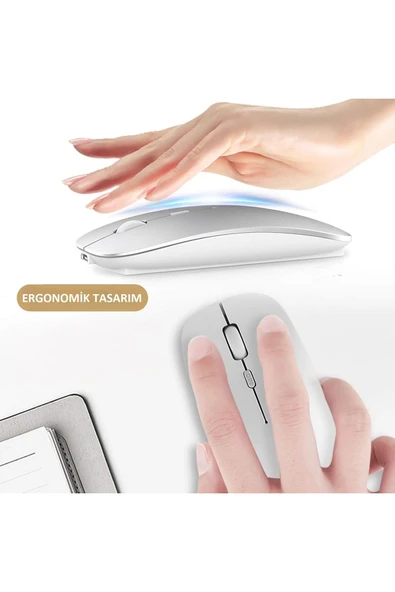 Tablet Bilgisayar Uyumlu Şarjlı Rgb 2.4ghz Kablosuz Bluetooth Mouse Sessiz Tıklama Dual Mode Slim - 4