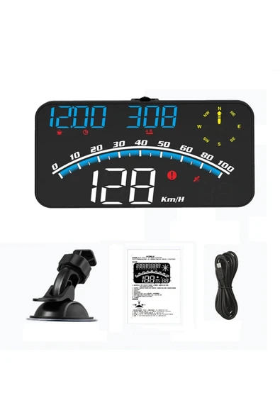 Araba HUD Head-Up Display Dijital Hız Göstergesi GPS Destekli Yol Bilgisayarı Ön Cam Ekran Projektör - 6