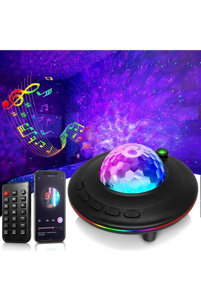 Bluetooth Projektör Gece Lambası Uzaktan Kumandalı RGB LED Hoparlör Yıldızlı Gökyüzü Işık Efekti
