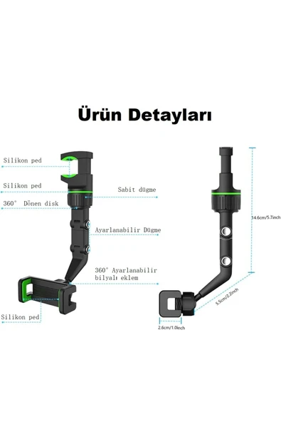 360° Dönebilen Ayarlanabilir Telefon Tutucu Araç İçi Arka Koltuk Masa Titreşim Önleyici Aparat - 4