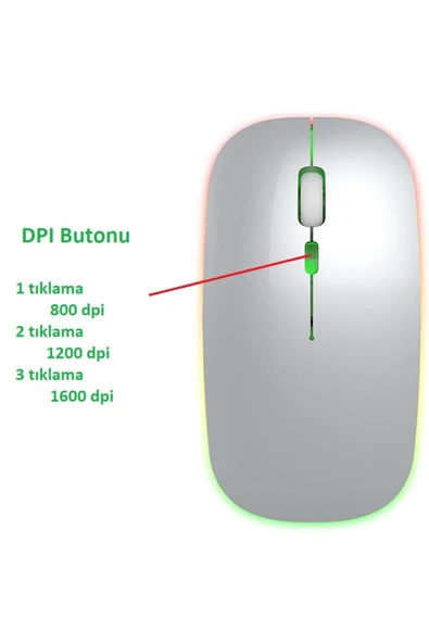 HUAWEI MatePad 11''Tablet Uyumlu Şarjlı RGB 2.4Ghz Kablosuz Bluetooth Mouse Sessiz Tıklama Dual Mode - 5