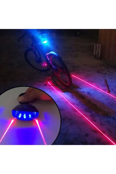 Lazer Güvenlik Işıklı Bisiklet Lambası Arka Led Ikili Lazer 7 Mod Çakarlı