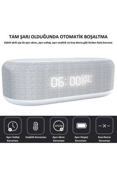 4'ü 1 Arada Kablosuz Hızlı Şarjlı Saatli Alarm Işıklı Masa Üstü LED Ekran 3 Kademeli Parlaklık - 2