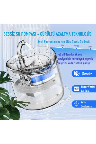 Sessiz Otomatik Pet Kedi Köpek Su Sebili Pınarı Çeşmesi Şelalesi 2L Büyük Kapasite Konforlu Sağlıklı - 2