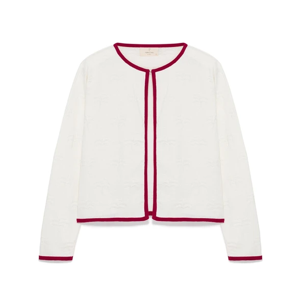 Peraluna Desert Palm, Palmiye Desenli, Kadın Yazlık Triko Hırka - Ekru - 11