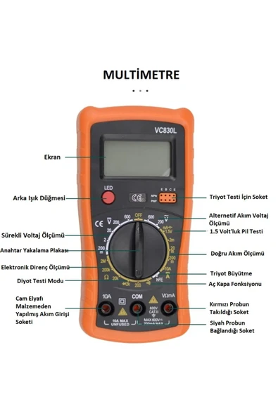 60W Profesyonel Lehimleme ve Test Ekipmanları Lehim Seti Multimetre 8'i 1 Arada Tornavida - 2
