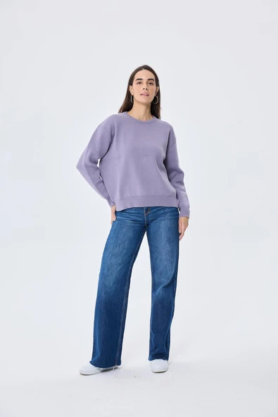 Peraluna Cleo Düz Örgü Kadın Mevsimlik Triko Kazak - Lila ürün görseli 1