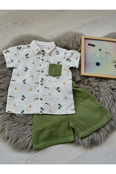 CYBER Erkek çocuk muslin şortlu gömlek takım - 3