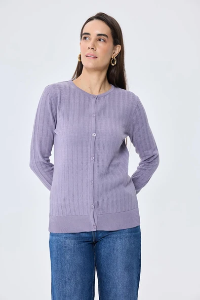 Peraluna Celine, Ajur Örgülü Kadın Triko Hırka - LAVANTA - Resim 3