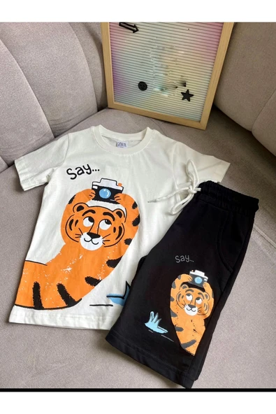 CYBER Erkek çocuk kaplan baskılı şortlu takım