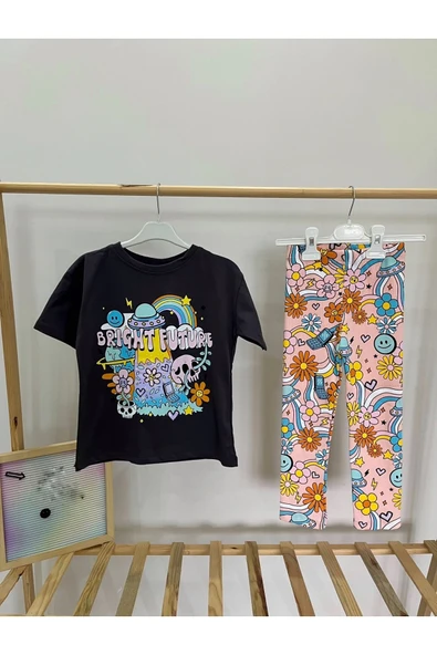 CYBER Kız çocuk desenli taytlı takım