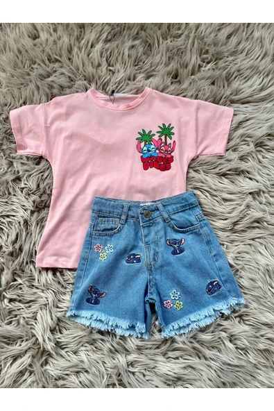 CYBER Kız çocuk kot şortlu alt üst takım