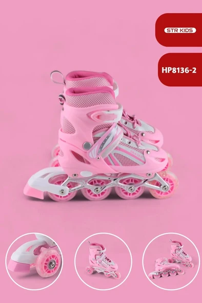 Pembe Silikon Tekerli Ayarlanabilir Işıklı Paten L 39-42 HP8136