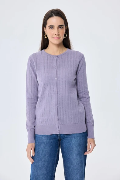 Peraluna Celine, Ajur Örgülü Kadın Triko Hırka - LAVANTA - Resim 2