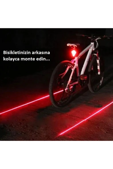 Lazer Güvenlik Işıklı Bisiklet Lambası Arka Led Ikili Lazer 7 Mod Çakarlı - 3