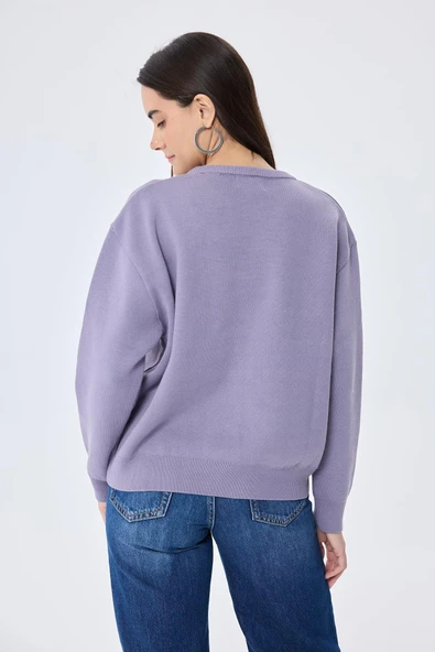 Peraluna Cleo Düz Örgü Kadın Mevsimlik Triko Kazak - Lila - Resim 8