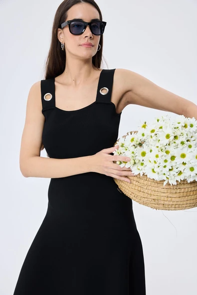 Peraluna Madison Kadın Yazlık Rayon Triko Elbise - SİYAH - 8