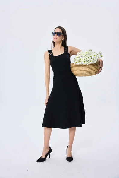 Peraluna Madison Kadın Yazlık Rayon Triko Elbise - SİYAH - 2