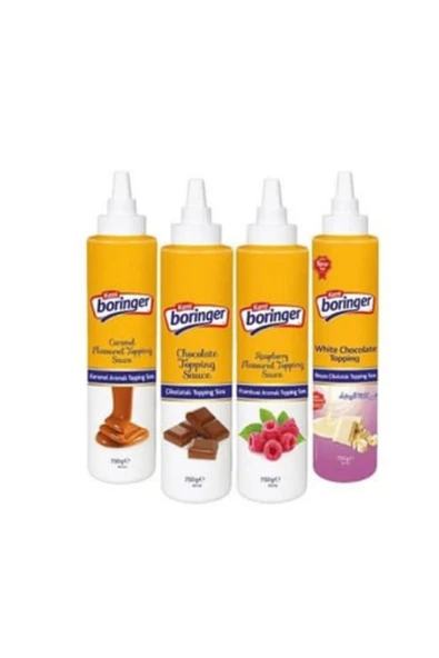 Kent Boringer Topping Sos 4lü Set 750 gr Beyaz Çikolata Çilekli Karamelli Çikolatalı - 3
