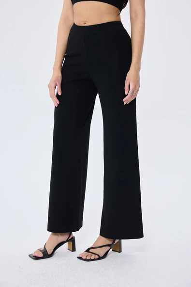 Memphis Trouser Kadın Rahat Kesim Triko Pantolon - SİYAH - 5