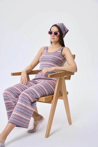 Peraluna illusion, Jakarlı Organik Pamuk Kadın Mevsimlik Triko Pantolon - MULTİ / LİLA - Resim 6