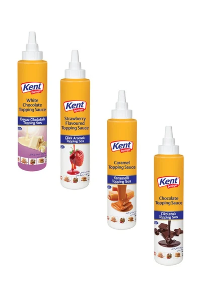 Kent Boringer Topping Sos 4lü Set 750 gr Beyaz Çikolata Çilekli Karamelli Çikolatalı