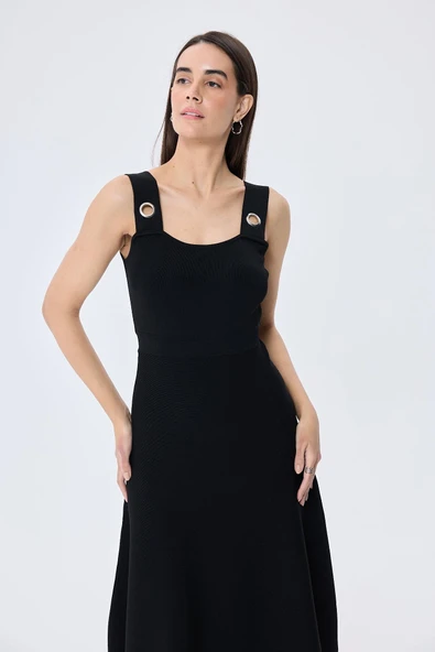 Peraluna Madison Kadın Yazlık Rayon Triko Elbise - SİYAH - 3