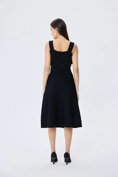 Peraluna Madison Kadın Yazlık Rayon Triko Elbise - SİYAH - 9