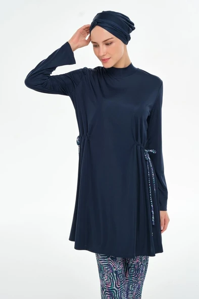 Rozamay 253125 Carter Lacivert  Tam Boy Lycralı Dijital Desen Tesettür Mayo - Resim 5