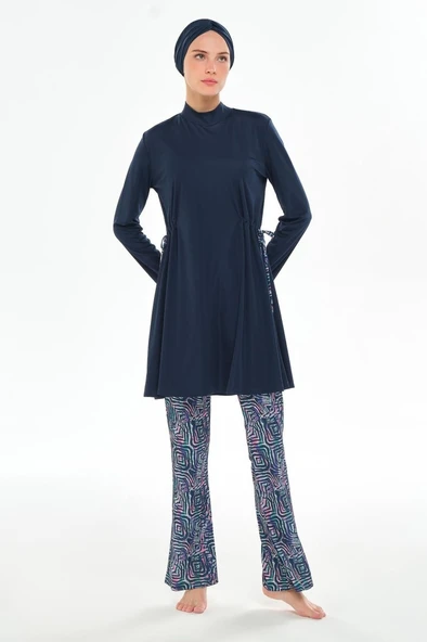 Rozamay 253125 Carter Lacivert  Tam Boy Lycralı Dijital Desen Tesettür Mayo - Resim 2