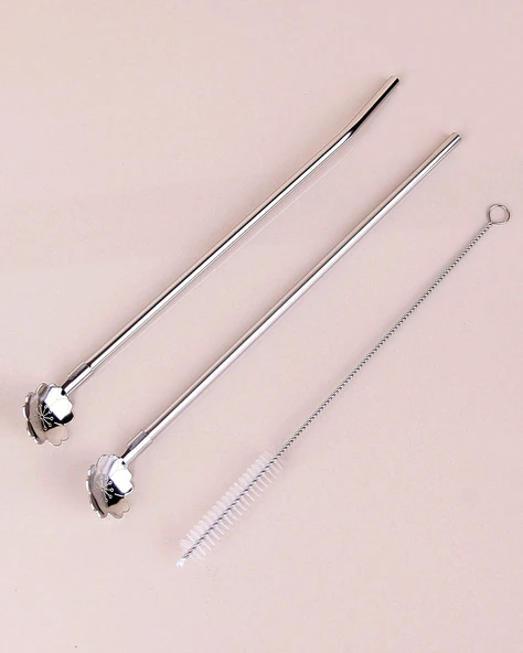 Paslanmaz Metal 2 li Kaşıklı Pipet Fırça Seti - 4
