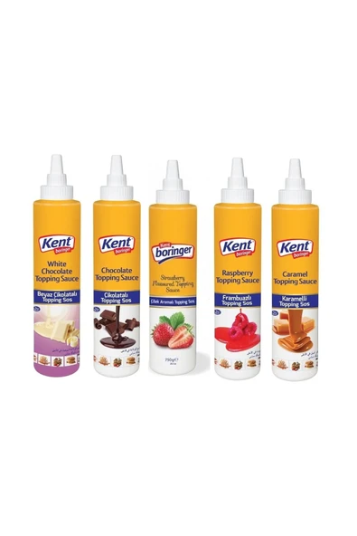 Kent Boringer Topping Sos 5 Adet (beyaz Çikolatalı+karamelli + Çilekli + Frambuazlı + Çikolatalı 750 Gr)