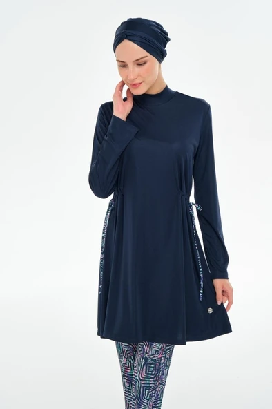 Rozamay 253125 Carter Lacivert  Tam Boy Lycralı Dijital Desen Tesettür Mayo - Resim 4