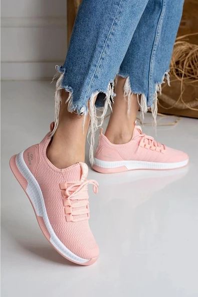 Unisex Ortopedik Triko Spor Ayakkabı Koşu Ve Yürüyüş Ayakkabısı Sneaker Pudra - 2