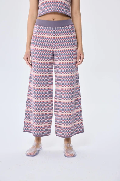 Peraluna illusion, Jakarlı Organik Pamuk Kadın Mevsimlik Triko Pantolon - MULTİ / LİLA - Resim 4
