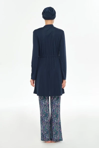 Rozamay 253125 Carter Lacivert  Tam Boy Lycralı Dijital Desen Tesettür Mayo - Resim 8