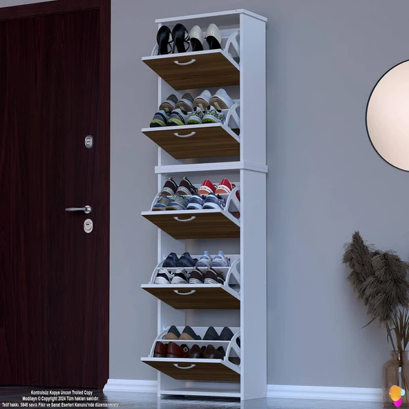 Modilayn VERVE Antre 52x194x26 cm lik 5 Düşer Kapak 10 Göz Bölmeli Ayakkabılık