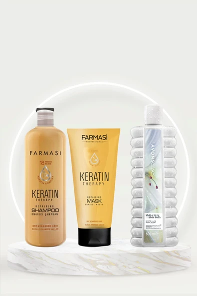 Saç Bakım Seti (Avon Zambak Banyo Köpüğü- Farmasi Kerattin Therapy Onarıcı Maske- Şampuan)