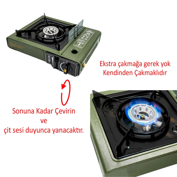 Taşınabilir Portatif Kamp Ocağı Tek Gözlü 3 Adet Gaz Kartuşlu Tüp Uyumlu Bağlantı Gezi Piknik Ocak - 3