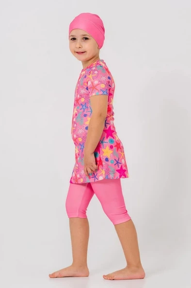 Rozamay 253903 Raina Pembe Kısa Kol Çocuk Tesettür Mayo - Resim 3