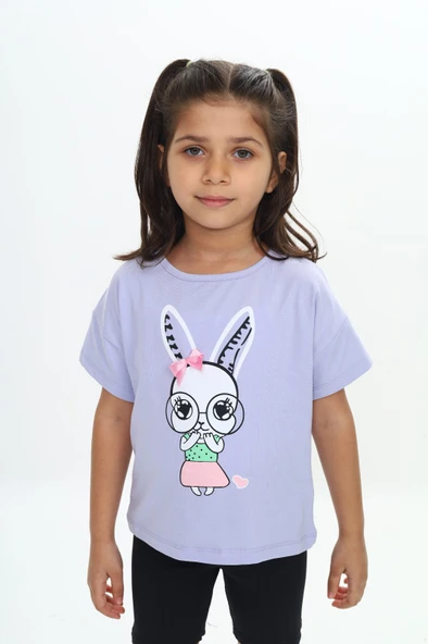 Toontoy Kız Çocuk Tavşan Baskılı Tişört - 7