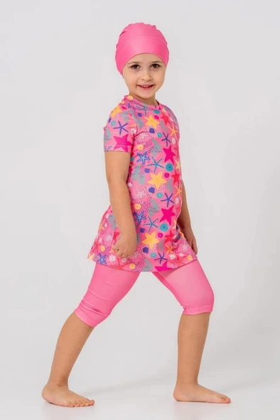 Rozamay 253903 Raina Pembe Kısa Kol Çocuk Tesettür Mayo - Resim 8