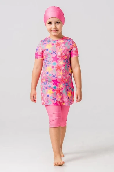 Rozamay 253903 Raina Pembe Kısa Kol Çocuk Tesettür Mayo - Resim 2