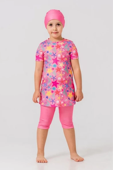 Rozamay 253903 Raina Pembe Kısa Kol Çocuk Tesettür Mayo - Resim 7