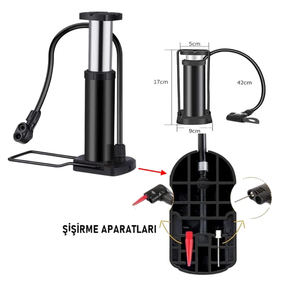 Ayak Tipi Küçük Pompa Tekli Teker Araç Bisiklet Top Bot Lastik Şambrel Şişirme Pompası 1 Adet - 3