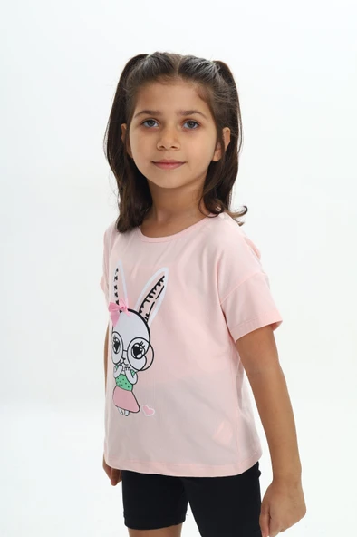 Toontoy Kız Çocuk Tavşan Baskılı Tişört - 5